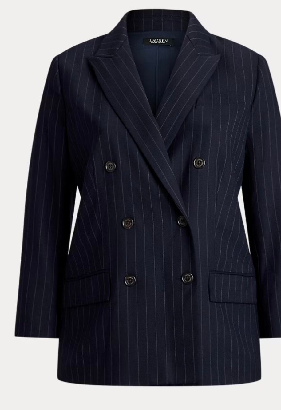 Lauren Ralph Lauren Ryen Navy Pinstripe Double-Breasted Blazer size 14 (NEW) - Picture 1 of 6